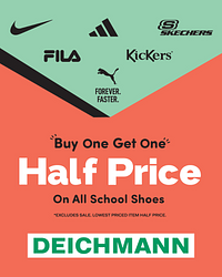 Get back to school ready with a Buy One Get One Half Price offer on all school shoes.